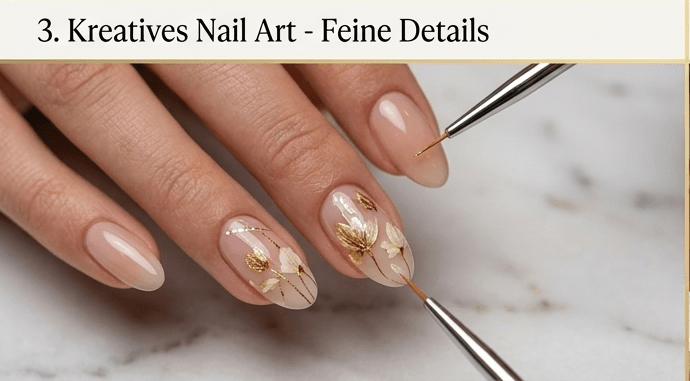 Kreatives Nail Art Design mit feinen, modernen Details.